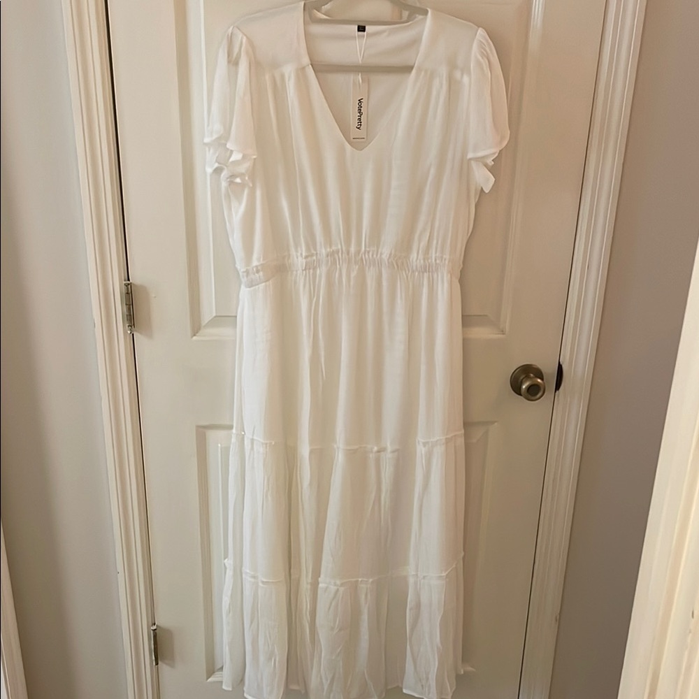 Amazon White Ruffled Tiered Maxi Dress
